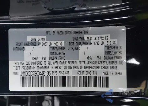 2019 Mazda Cx-3 Touring from USA, damaged, VIN JM1DKDC73K0445136